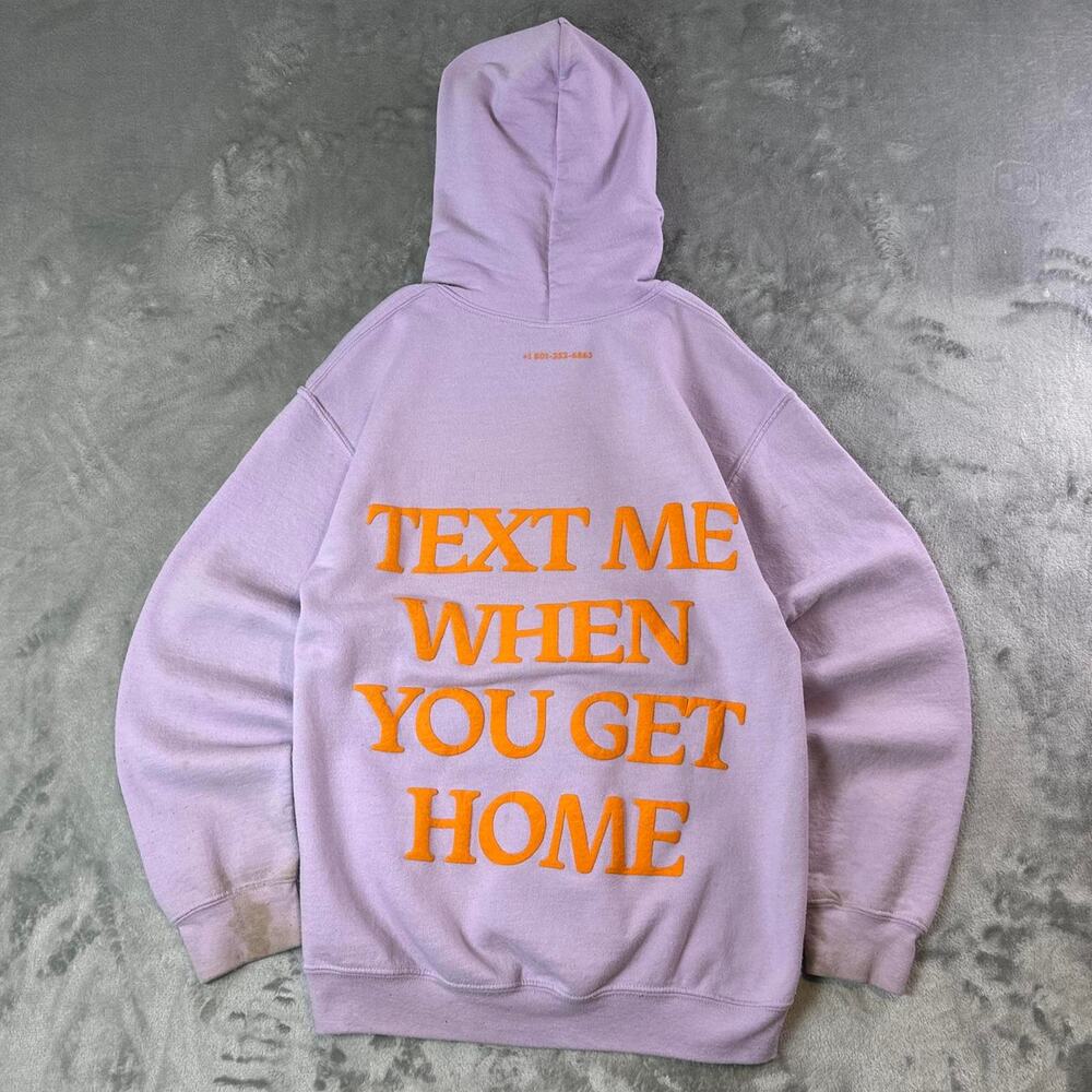 Distressed Lonely Ghost Text Me When You Get Home Purple Hoodie Size Small